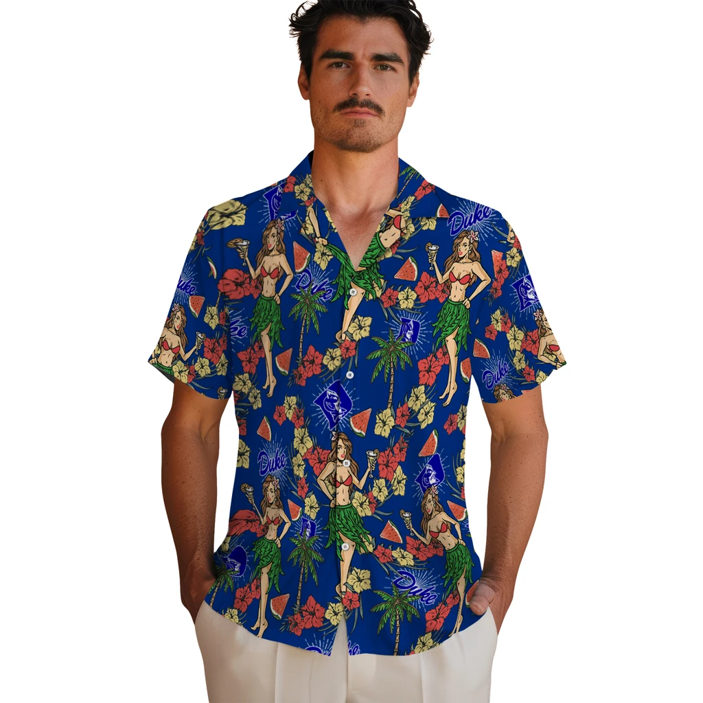 Duke Blue Devils Hawaiian Shirt - Hawaiian Girls Design duke blue devils hawaiian girls design blue hawaiian shirts fashion forward