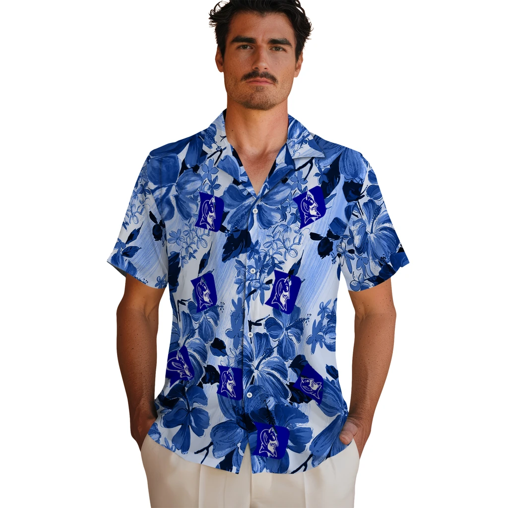 Duke Blue Devils Hawaiian Shirt - Hibiscus Arrangement duke blue devils hibiscus arrangement blue hawaiian shirts fashion forward