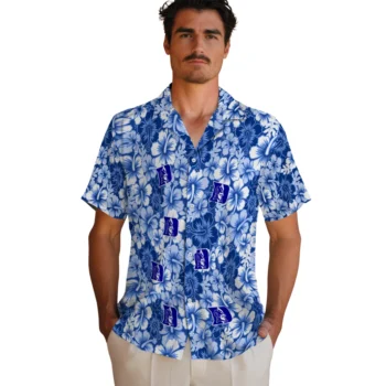 duke blue devils hibiscus blooms blue hawaiian shirts fashion forward