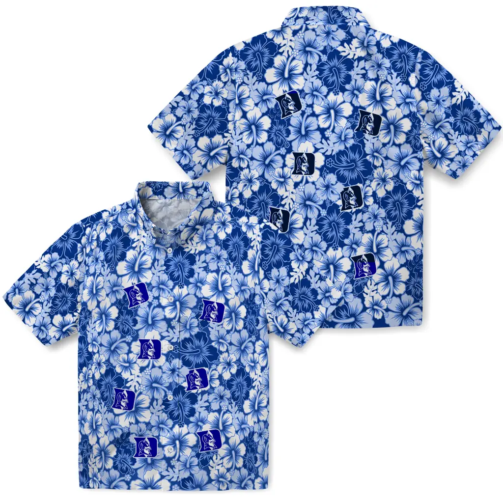 Duke Blue Devils Hawaiian Shirt - Hibiscus Blooms duke blue devils hibiscus blooms blue hawaiian shirts high quality