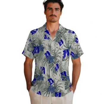 duke blue devils hibiscus designs beige hawaiian shirts fashion forward