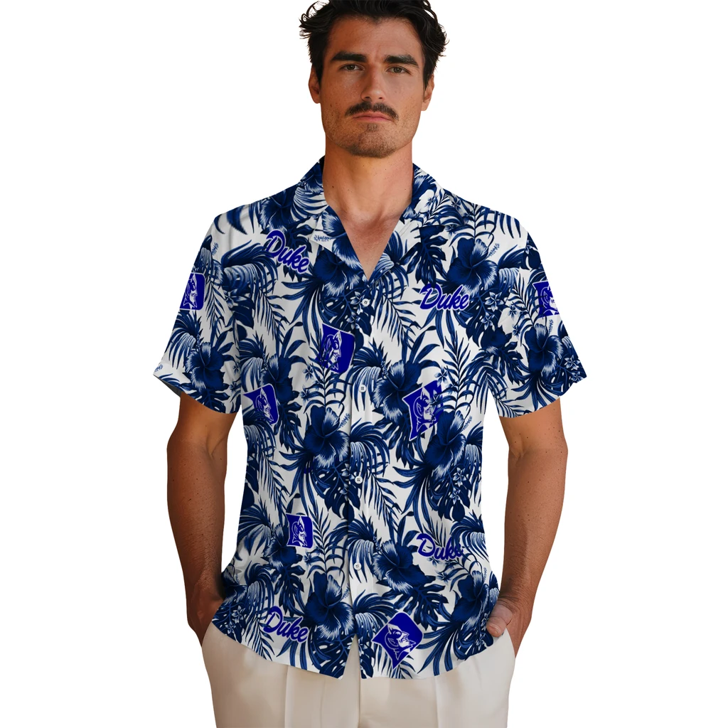 Duke Blue Devils Hawaiian Shirt - Hibiscus Exotic duke blue devils hibiscus exotic blue hawaiian shirts fashion forward