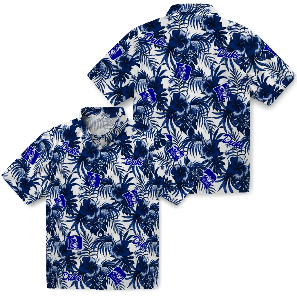 Duke Blue Devils Hawaiian Shirt - Hibiscus Exotic duke blue devils hibiscus exotic blue hawaiian shirts high quality