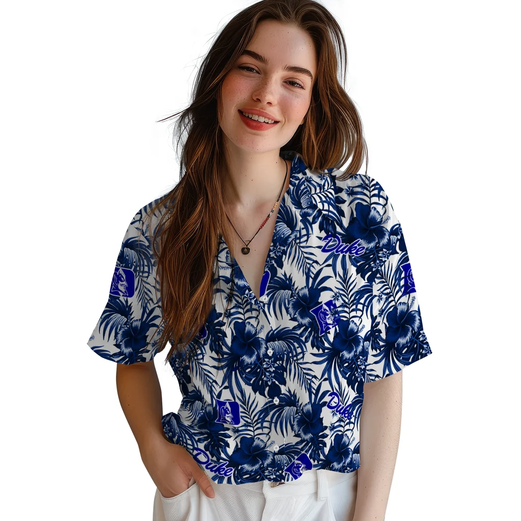 Duke Blue Devils Hawaiian Shirt - Hibiscus Exotic duke blue devils hibiscus exotic blue hawaiian shirts latest model