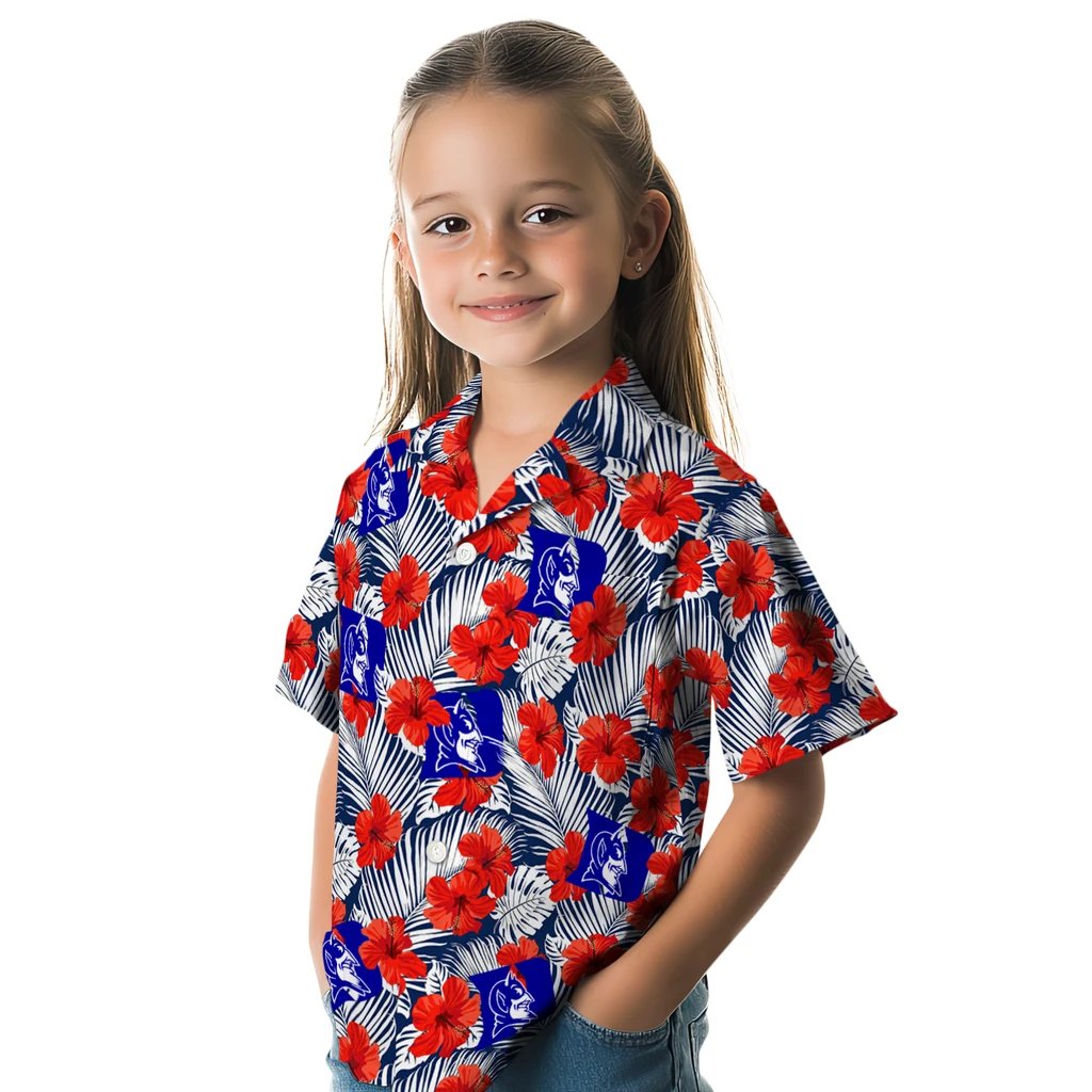 Duke Blue Devils Hawaiian Shirt - Hibiscus Fiesta duke blue devils hibiscus fiesta red royal blue hawaiian shirts premium grade