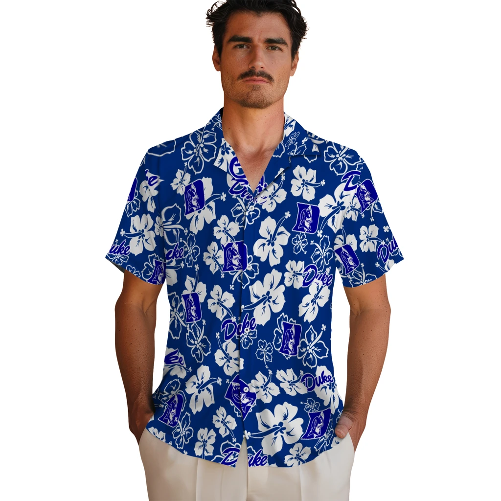 Duke Blue Devils Hawaiian Shirt - Hibiscus Flower Design duke blue devils hibiscus bloom blue hawaiian shirts fashion forward