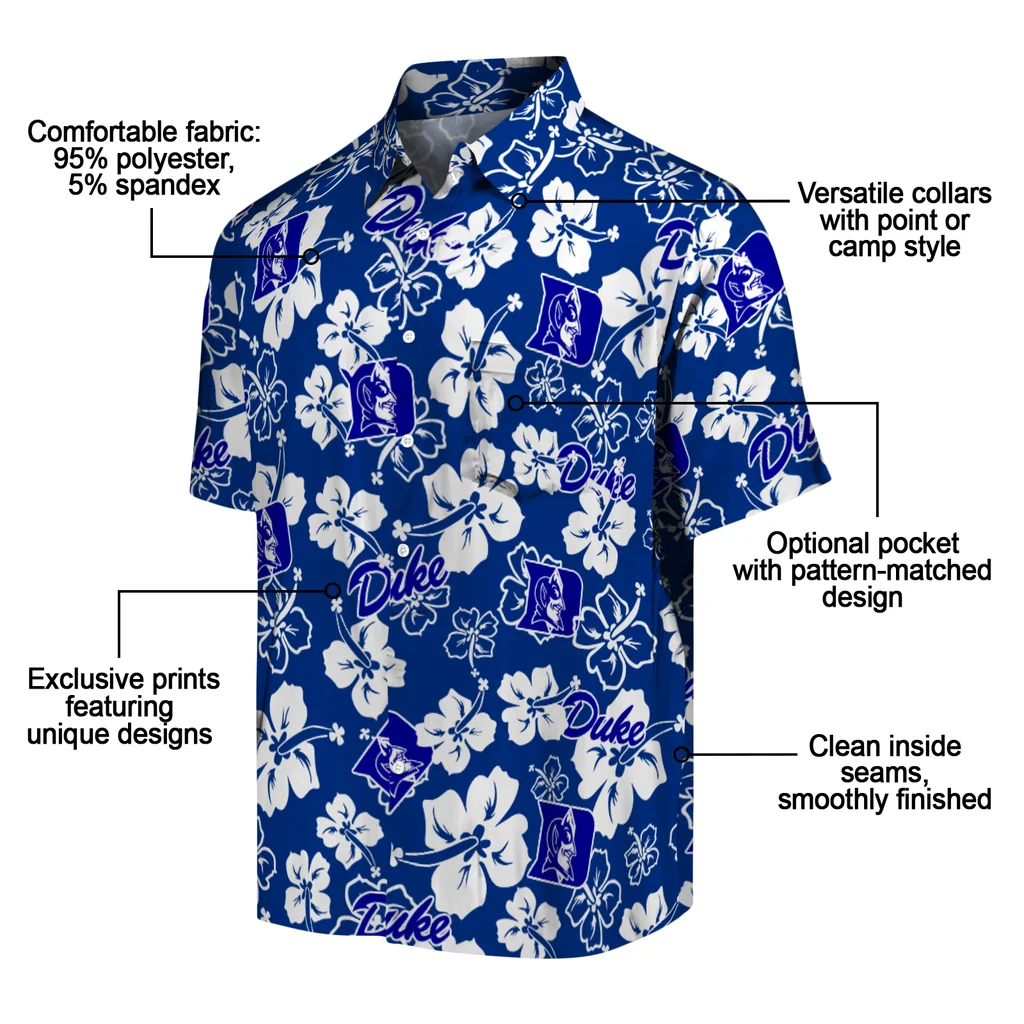Duke Blue Devils Hawaiian Shirt - Hibiscus Flower Design duke blue devils hibiscus bloom blue hawaiian shirts new arrival