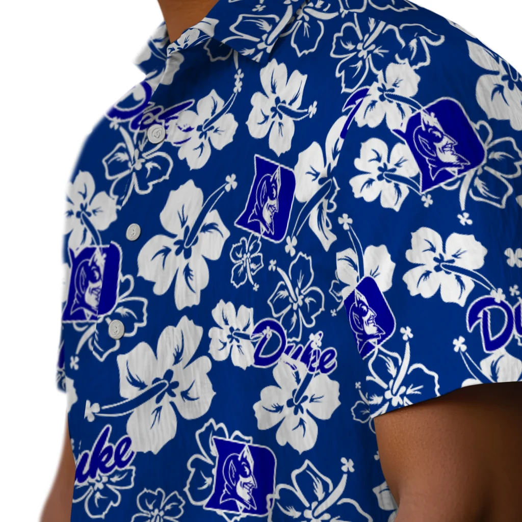 Duke Blue Devils Hawaiian Shirt - Hibiscus Flower Design duke blue devils hibiscus bloom blue hawaiian shirts trendy