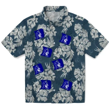 duke blue devils hibiscus flowers navy blue hawaiian shirts best selling