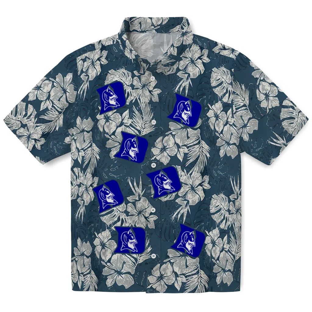 Duke Blue Devils Hawaiian Shirt - Hibiscus Flowers duke blue devils hibiscus flowers navy blue hawaiian shirts best selling