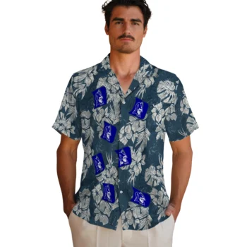 duke blue devils hibiscus flowers navy blue hawaiian shirts fashion forward