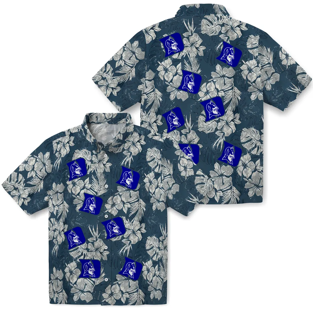Duke Blue Devils Hawaiian Shirt - Hibiscus Flowers duke blue devils hibiscus flowers navy blue hawaiian shirts high quality