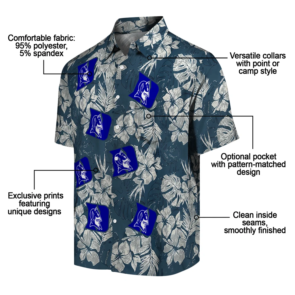 Duke Blue Devils Hawaiian Shirt - Hibiscus Flowers duke blue devils hibiscus flowers navy blue hawaiian shirts new arrival