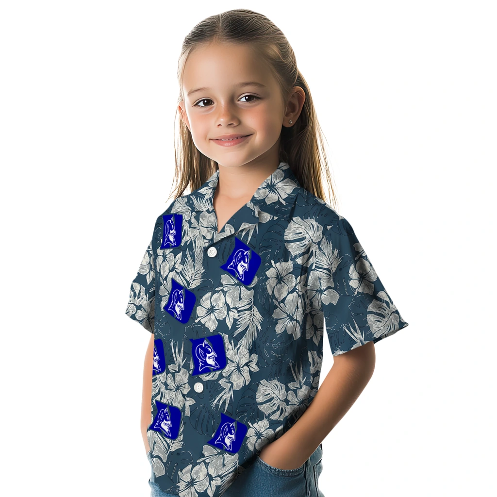 Duke Blue Devils Hawaiian Shirt - Hibiscus Flowers duke blue devils hibiscus flowers navy blue hawaiian shirts premium grade