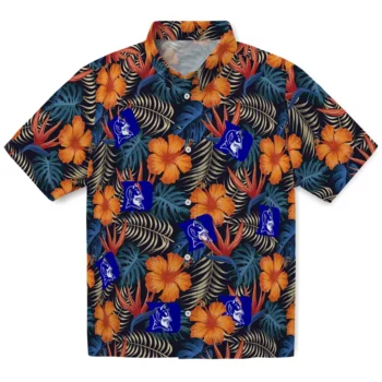 duke blue devils hibiscus foliage hawaiian shirts best selling