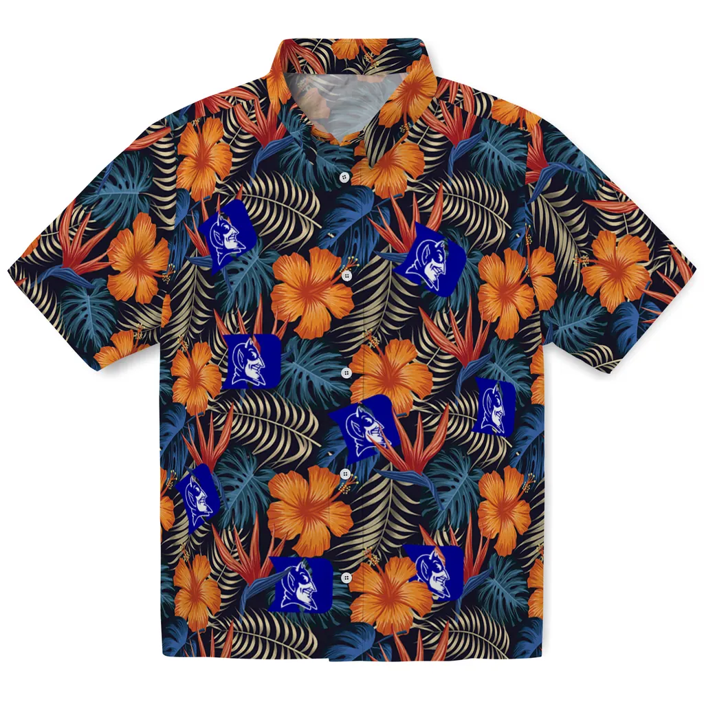 Duke Blue Devils Hawaiian Shirt - Hibiscus Foliage duke blue devils hibiscus foliage hawaiian shirts best selling