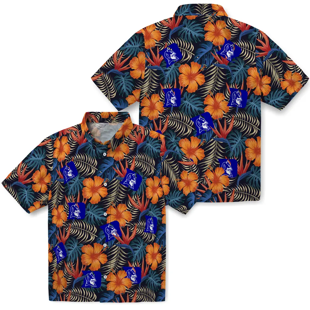 Duke Blue Devils Hawaiian Shirt - Hibiscus Foliage duke blue devils hibiscus foliage hawaiian shirts high quality