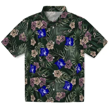 duke blue devils hibiscus leaves pattern green hawaiian shirts best selling