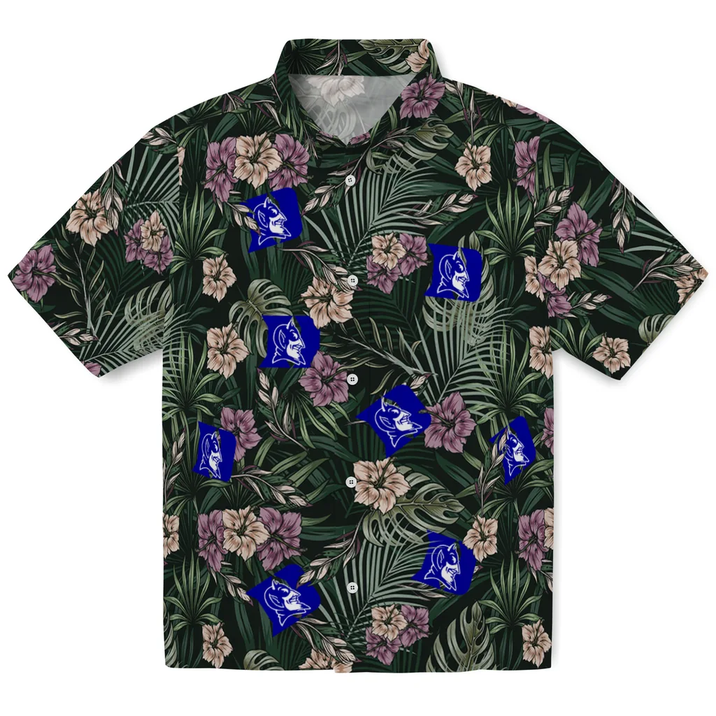 Duke Blue Devils Hawaiian Shirt - Hibiscus Leaves Pattern duke blue devils hibiscus leaves pattern green hawaiian shirts best selling