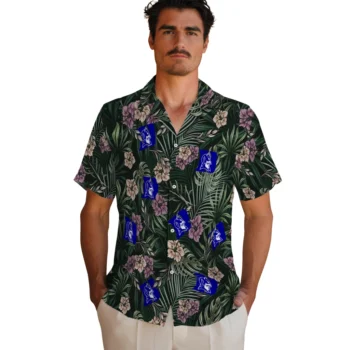 duke blue devils hibiscus leaves pattern green hawaiian shirts fashion forward
