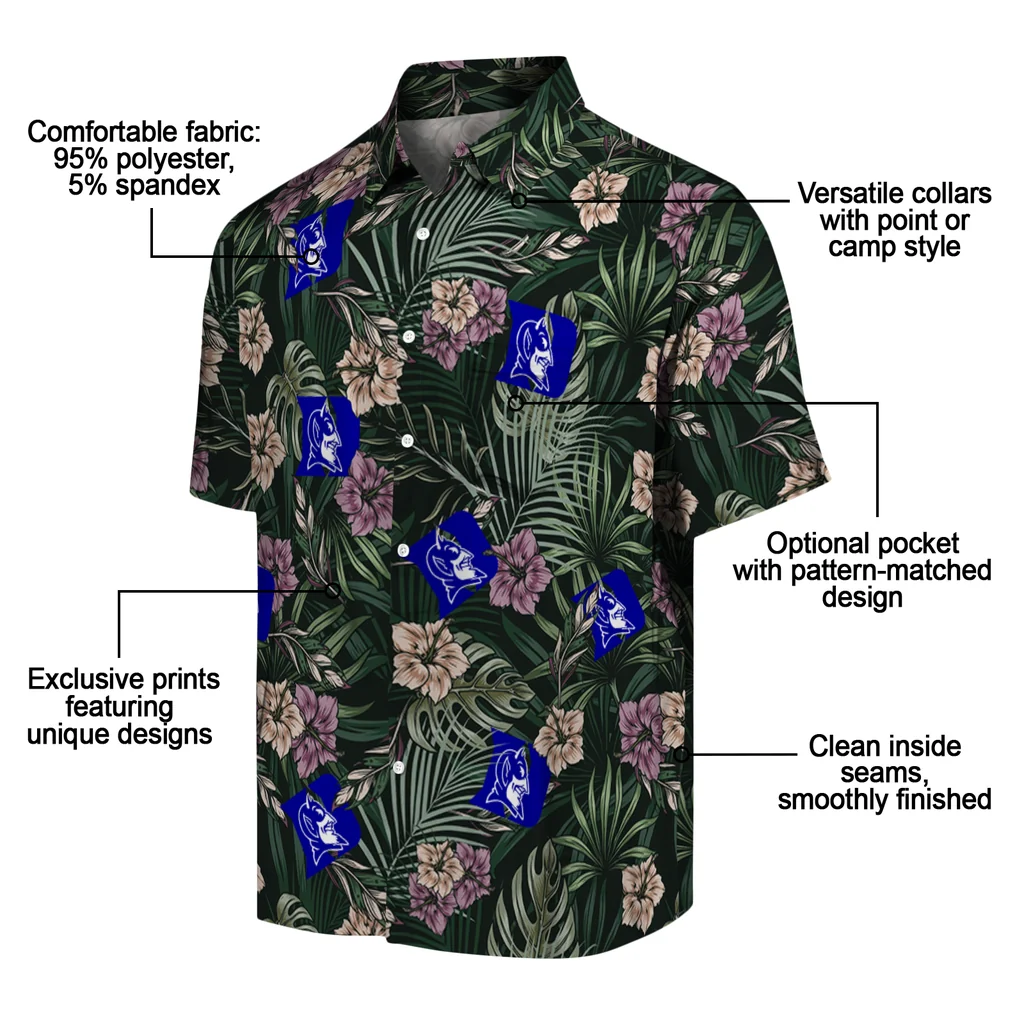 Duke Blue Devils Hawaiian Shirt - Hibiscus Leaves Pattern duke blue devils hibiscus leaves pattern green hawaiian shirts new arrival