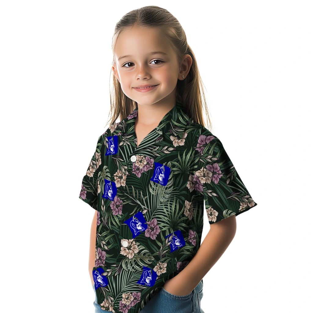 Duke Blue Devils Hawaiian Shirt - Hibiscus Leaves Pattern duke blue devils hibiscus leaves pattern green hawaiian shirts premium grade
