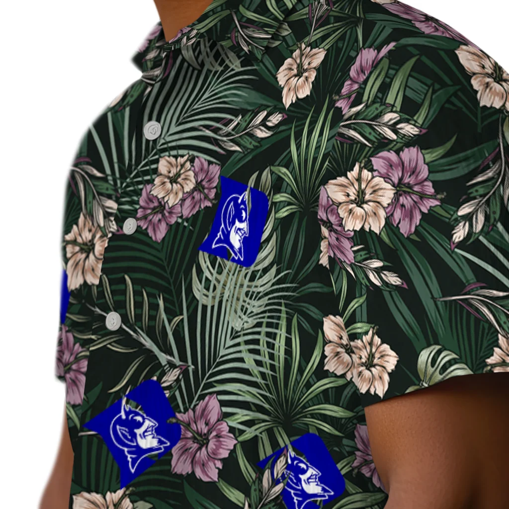 Duke Blue Devils Hawaiian Shirt - Hibiscus Leaves Pattern duke blue devils hibiscus leaves pattern green hawaiian shirts trendy