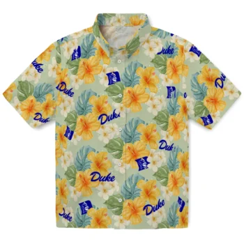 duke blue devils hibiscus mood pale lime yellow hawaiian shirts best selling