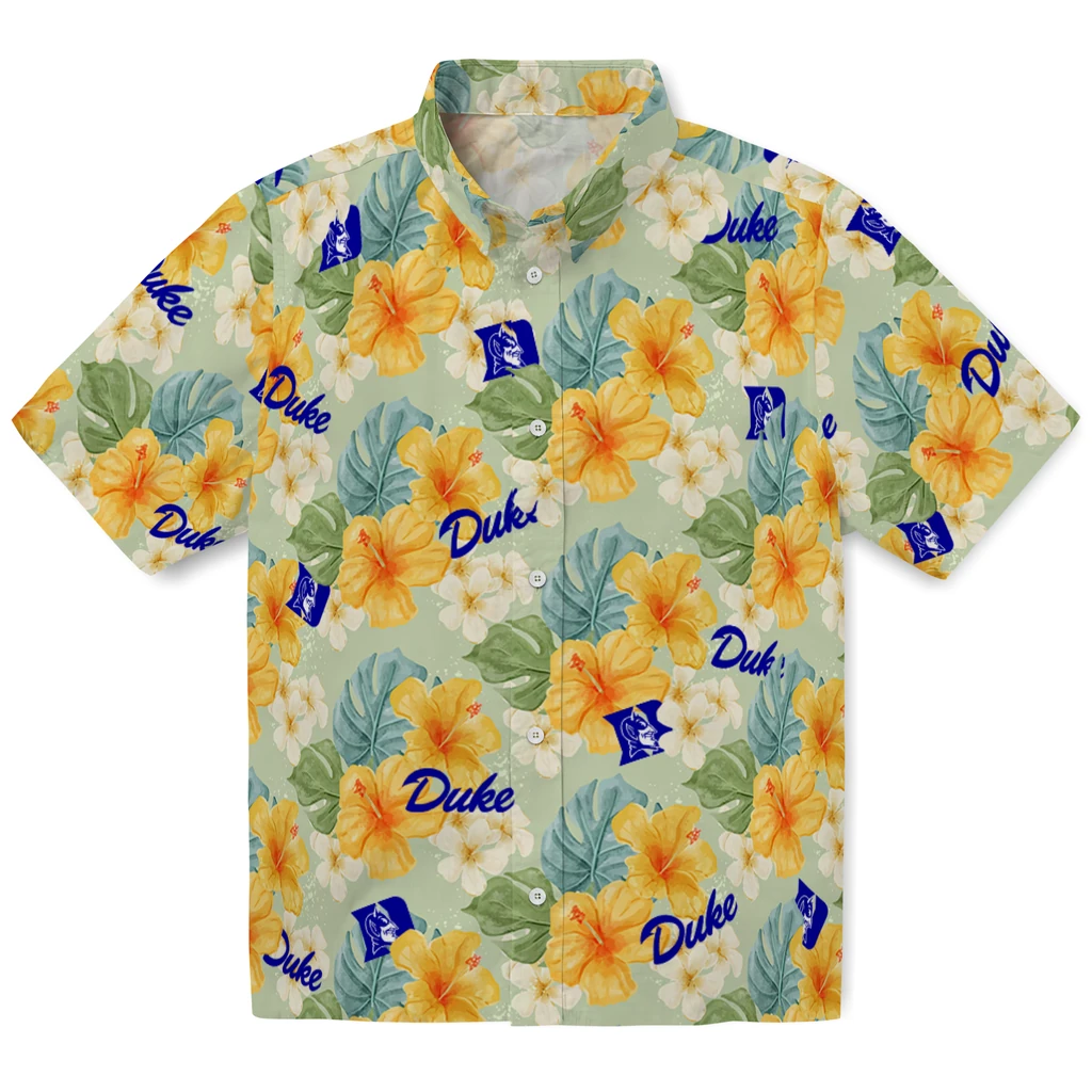 Duke Blue Devils Hawaiian Shirt - Hibiscus Mood duke blue devils hibiscus mood pale lime yellow hawaiian shirts best selling