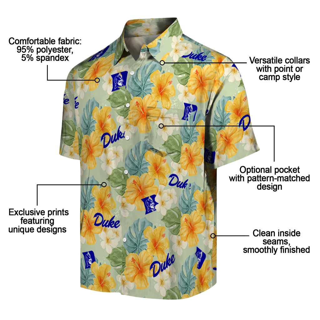 Duke Blue Devils Hawaiian Shirt - Hibiscus Mood duke blue devils hibiscus mood pale lime yellow hawaiian shirts new arrival