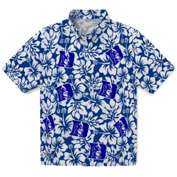 duke blue devils hibiscus motif blue white hawaiian shirts best selling