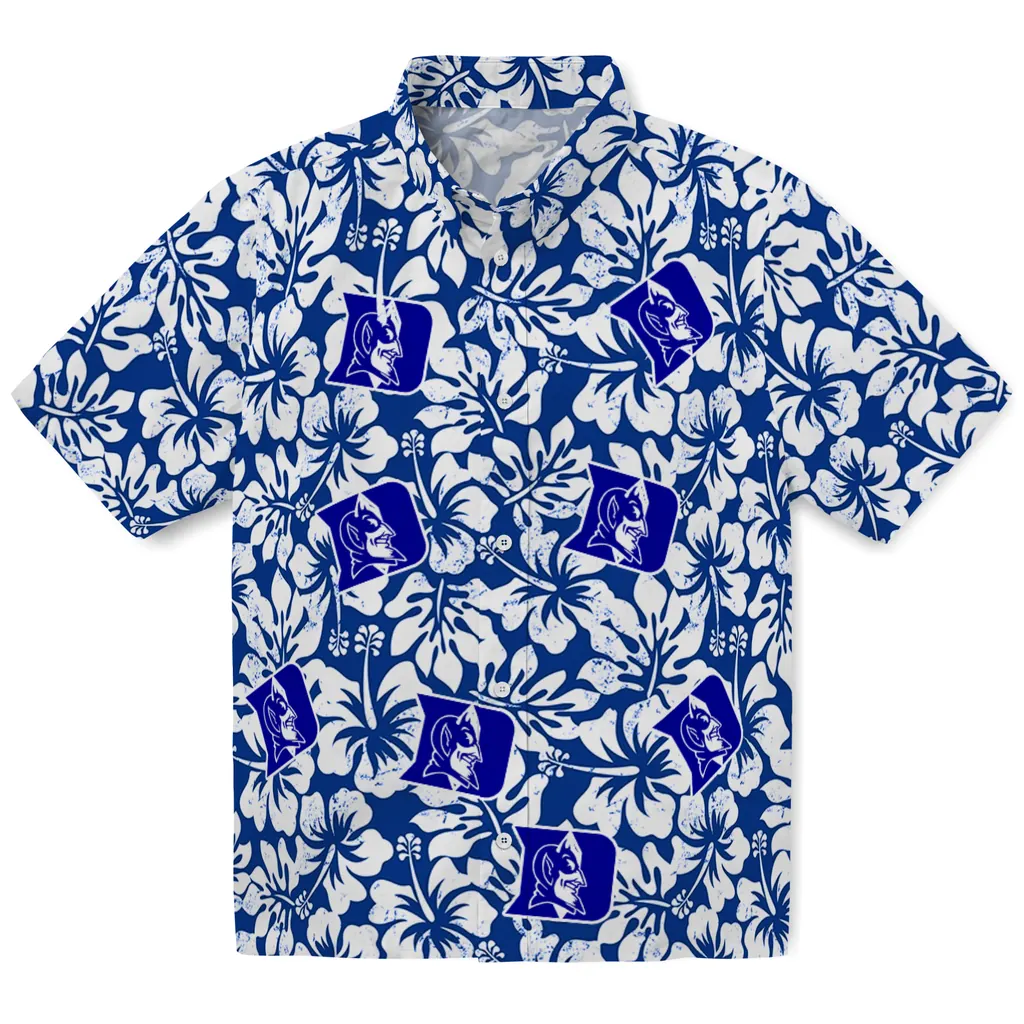 Duke Blue Devils Hawaiian Shirt - Hibiscus Motif duke blue devils hibiscus motif blue white hawaiian shirts best selling