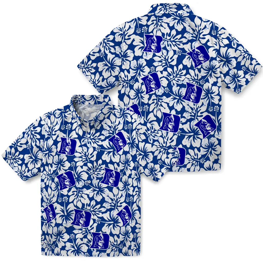 Duke Blue Devils Hawaiian Shirt - Hibiscus Motif duke blue devils hibiscus motif blue white hawaiian shirts high quality