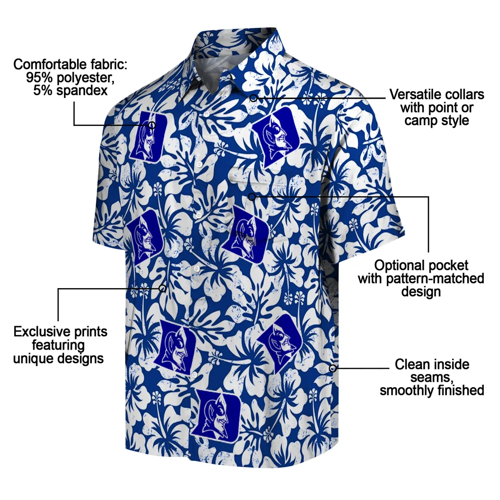 Duke Blue Devils Hawaiian Shirt - Hibiscus Motif duke blue devils hibiscus motif blue white hawaiian shirts new arrival