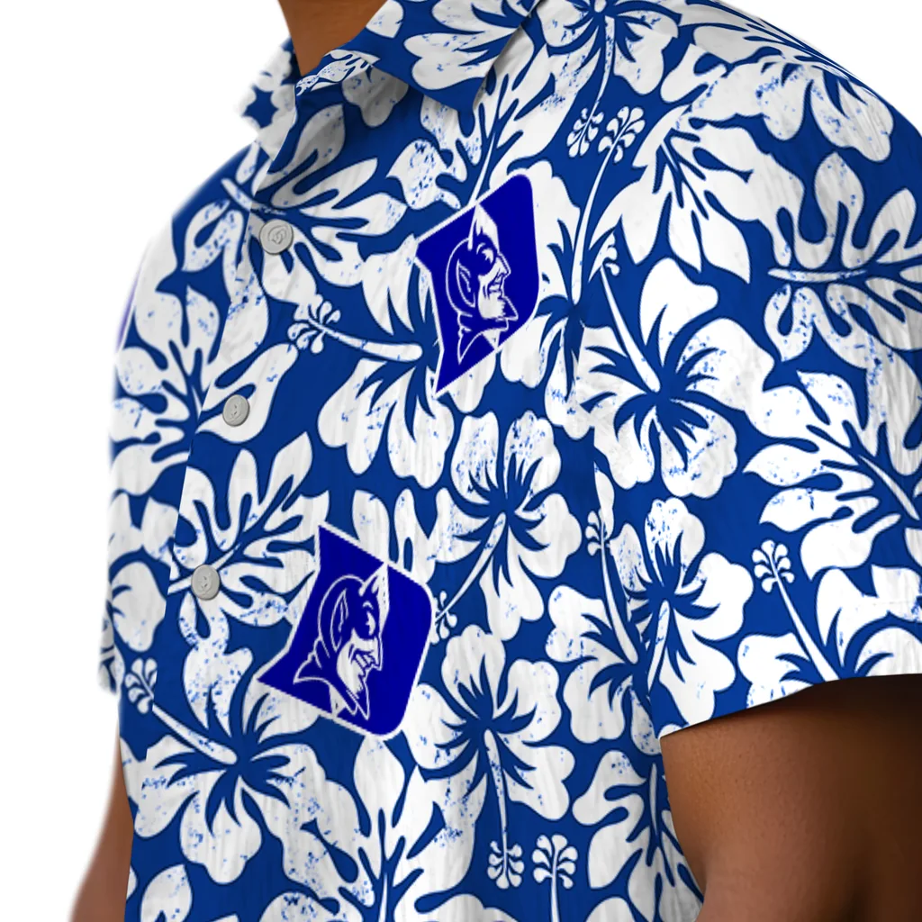 Duke Blue Devils Hawaiian Shirt - Hibiscus Motif duke blue devils hibiscus motif blue white hawaiian shirts trendy