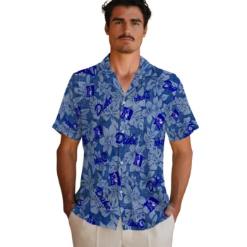 duke blue devils hibiscus oasis blue hawaiian shirts fashion forward