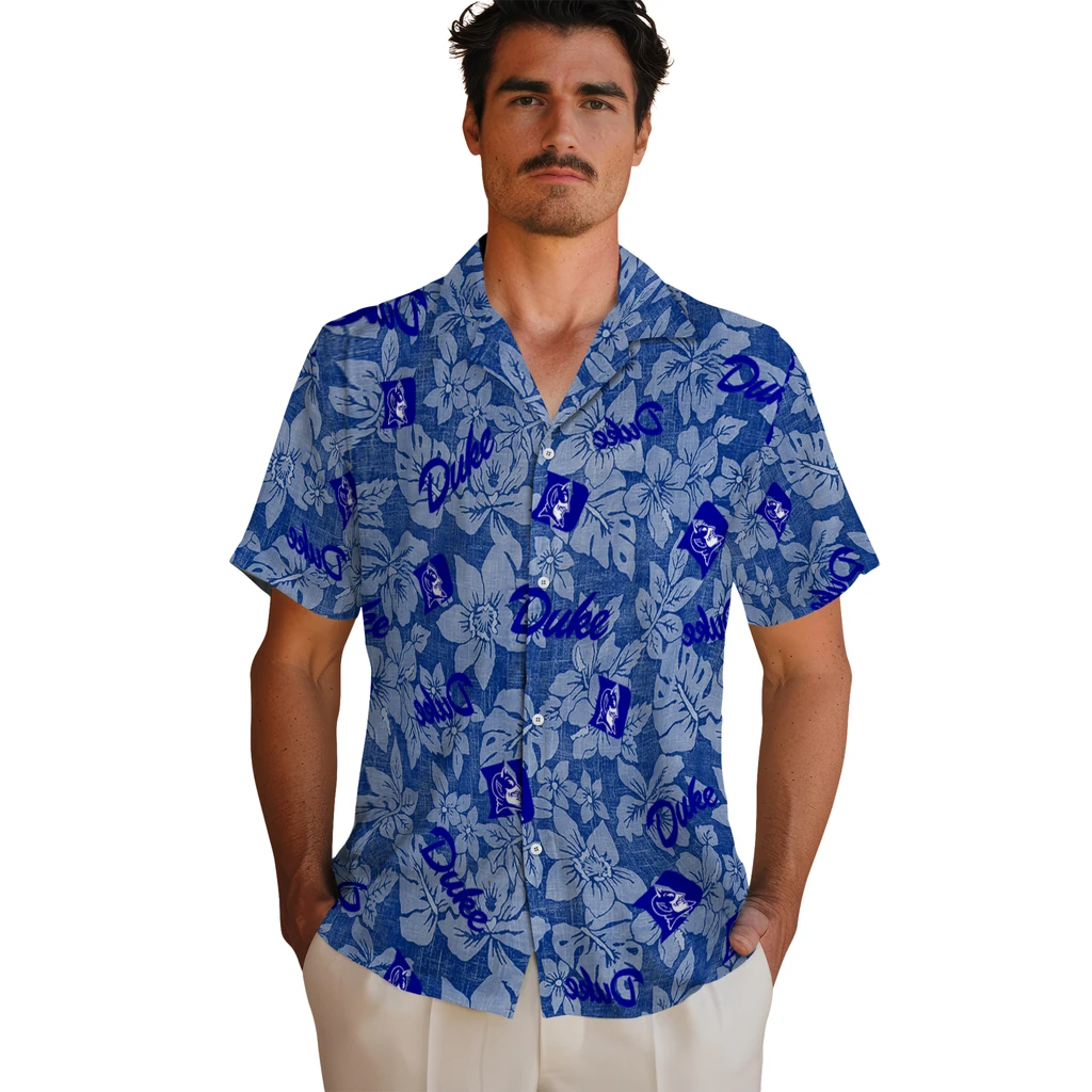 Duke Blue Devils Hawaiian Shirt - Hibiscus Oasis duke blue devils hibiscus oasis blue hawaiian shirts fashion forward