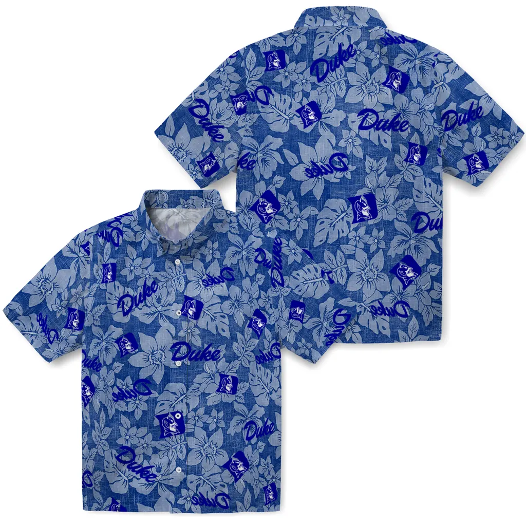 Duke Blue Devils Hawaiian Shirt - Hibiscus Oasis duke blue devils hibiscus oasis blue hawaiian shirts high quality
