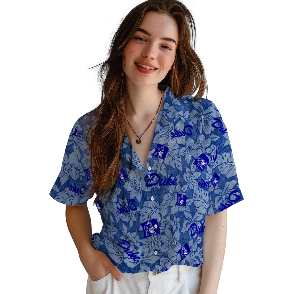 Duke Blue Devils Hawaiian Shirt - Hibiscus Oasis duke blue devils hibiscus oasis blue hawaiian shirts latest model
