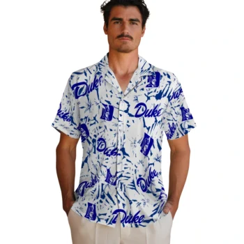 duke blue devils hibiscus overlay hawaiian shirts fashion forward