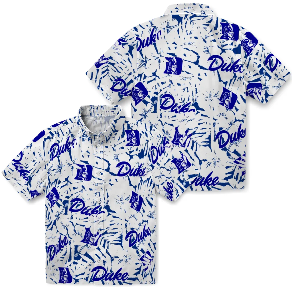 Duke Blue Devils Hawaiian Shirt - Hibiscus Overlay duke blue devils hibiscus overlay hawaiian shirts high quality