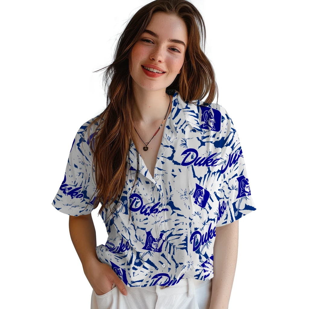 Duke Blue Devils Hawaiian Shirt - Hibiscus Overlay duke blue devils hibiscus overlay hawaiian shirts latest model