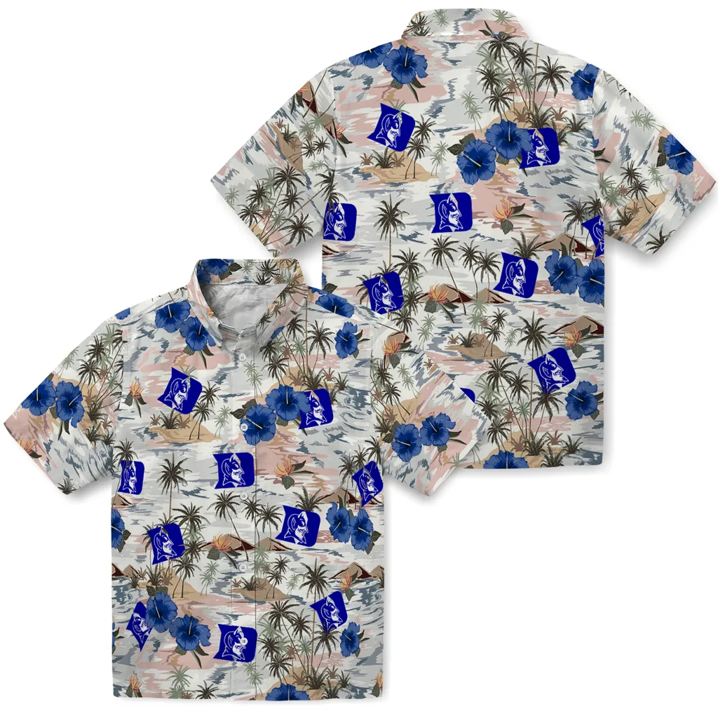 Duke Blue Devils Hawaiian Shirt - Hibiscus Seaside duke blue devils hibiscus seaside white hawaiian shirts high quality