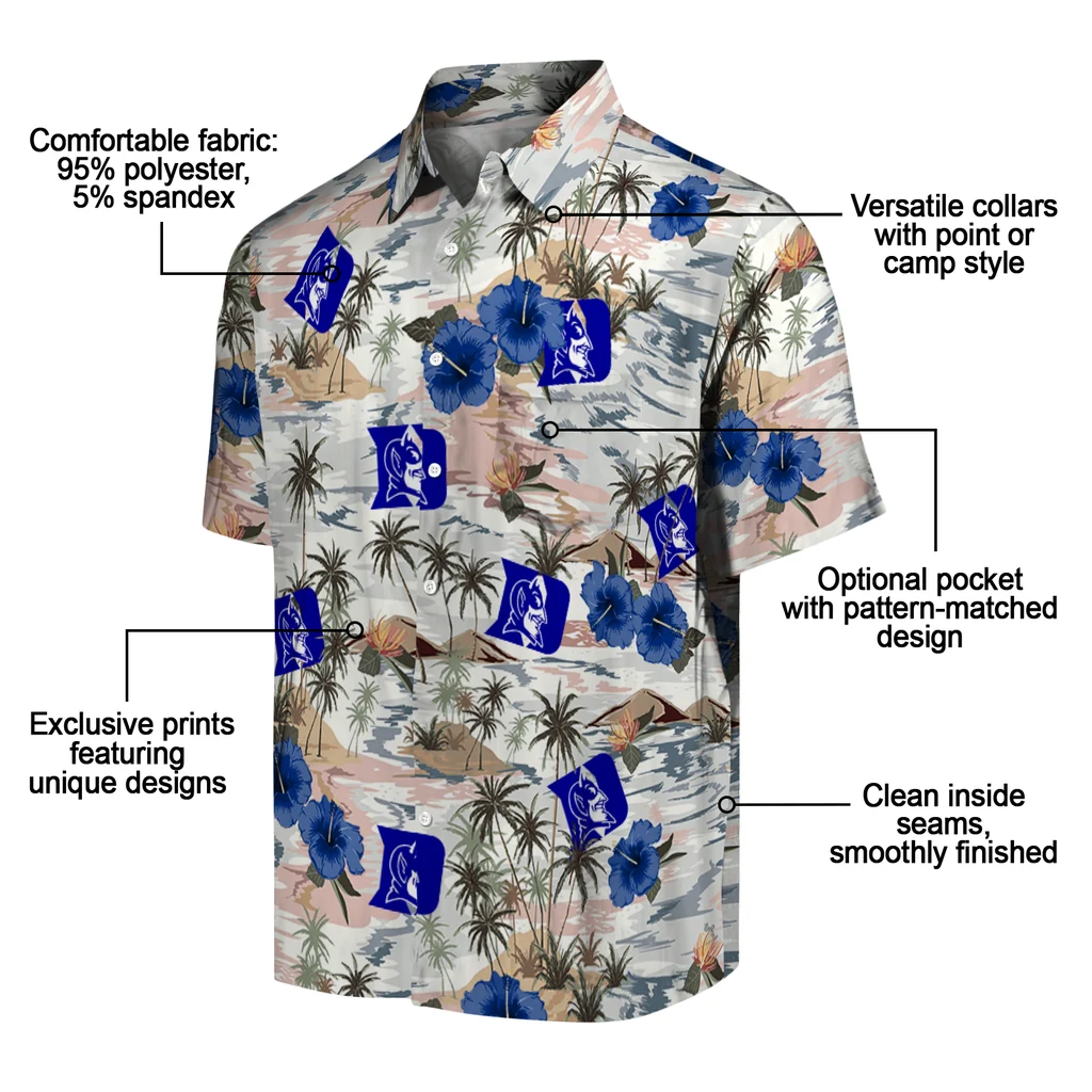 Duke Blue Devils Hawaiian Shirt - Hibiscus Seaside duke blue devils hibiscus seaside white hawaiian shirts new arrival