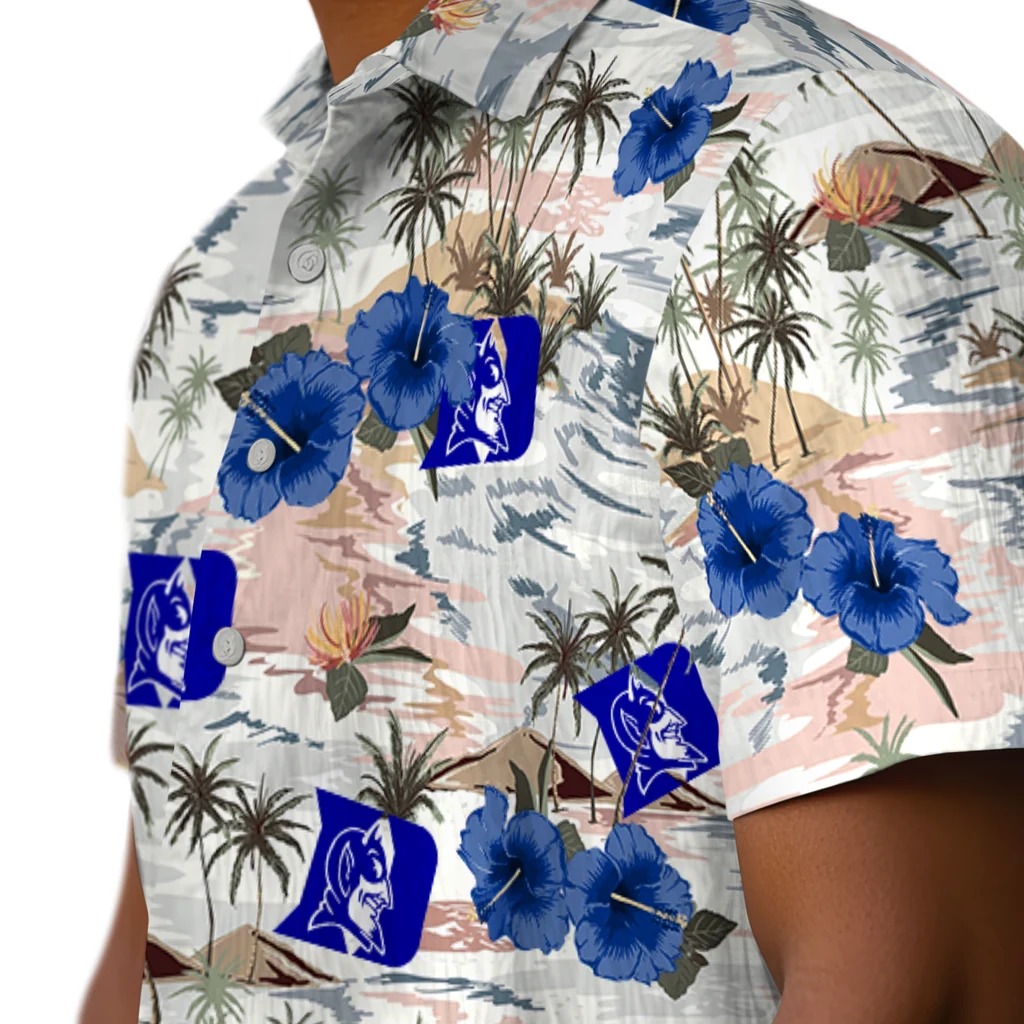 Duke Blue Devils Hawaiian Shirt - Hibiscus Seaside duke blue devils hibiscus seaside white hawaiian shirts trendy