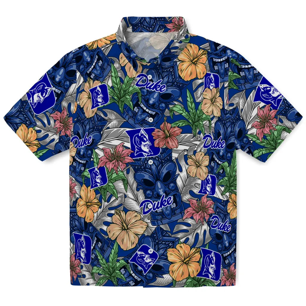 Duke Blue Devils Hawaiian Shirt - Hibiscus Tiki Jungle duke blue devils tiki jungle blue hawaiian shirts best selling