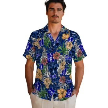 duke blue devils tiki jungle blue hawaiian shirts fashion forward