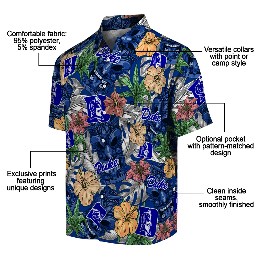 Duke Blue Devils Hawaiian Shirt - Hibiscus Tiki Jungle duke blue devils tiki jungle blue hawaiian shirts new arrival