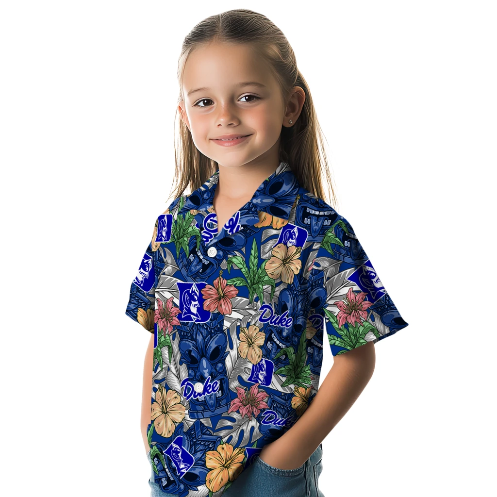 Duke Blue Devils Hawaiian Shirt - Hibiscus Tiki Jungle duke blue devils tiki jungle blue hawaiian shirts premium grade