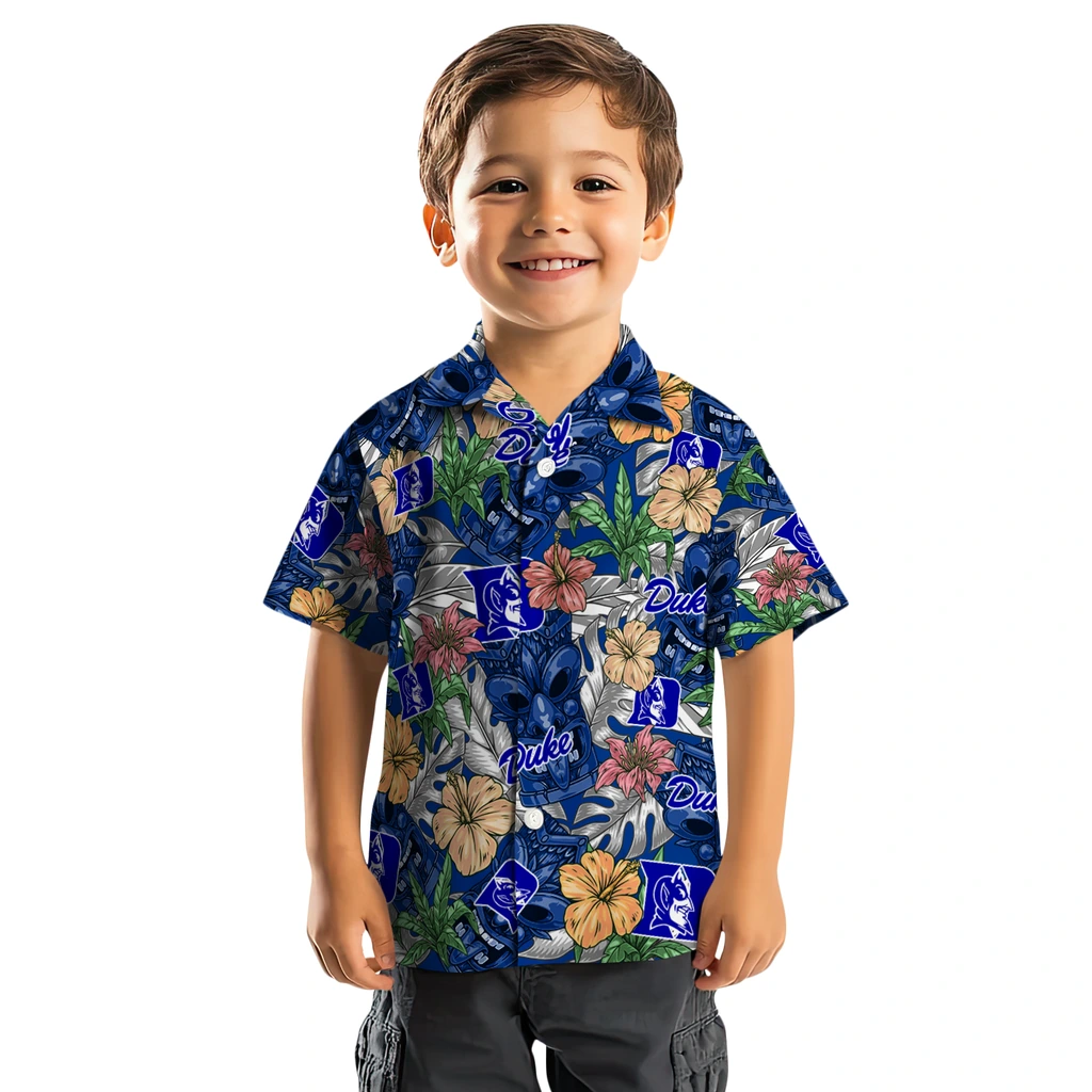 Duke Blue Devils Hawaiian Shirt - Hibiscus Tiki Jungle duke blue devils tiki jungle blue hawaiian shirts top rated